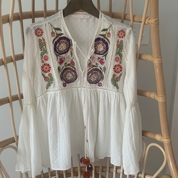 Zara Tops - Zara Bohemian Summer Blouse in ivory white